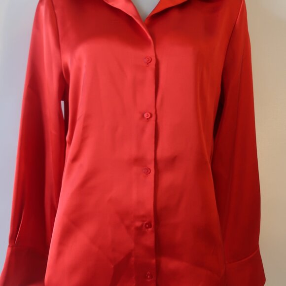 Womens BEAUTIFUL By Lawrence Zarion Red Button Down Blouse S - Picture 3 of 5
